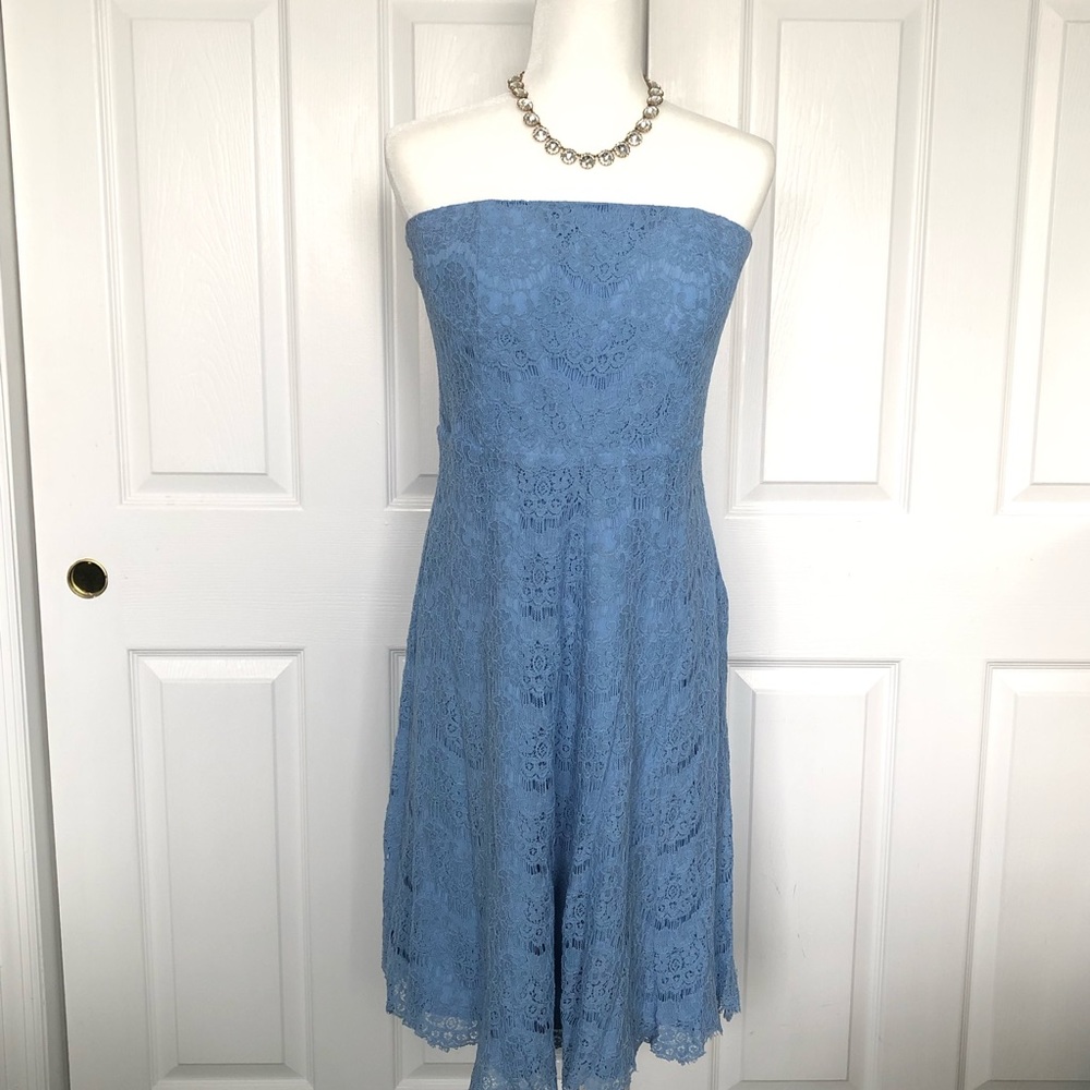 Stunning light blue eyelash lace strapless dress